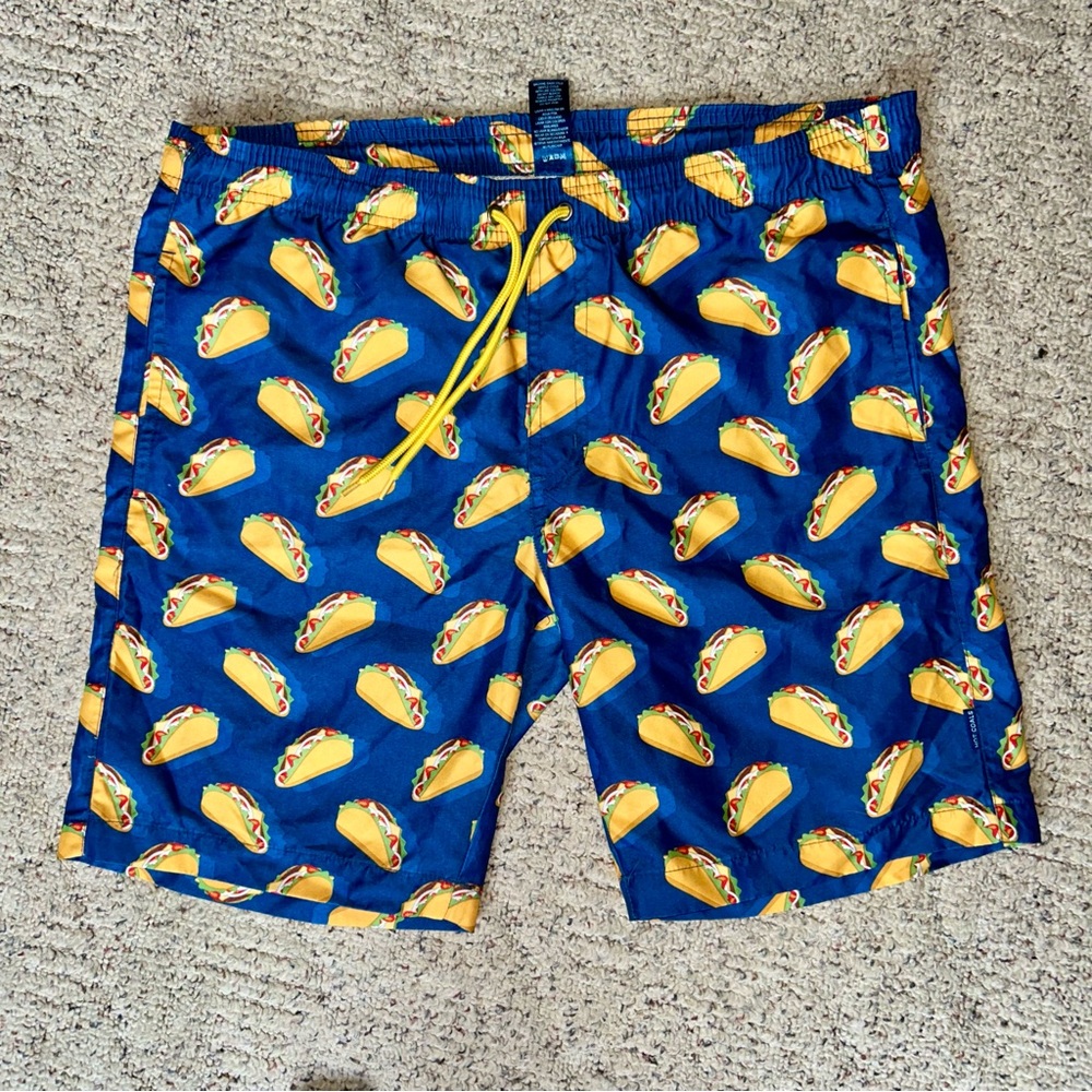 Vibrant Blue Taco Print Men's Swim Shorts